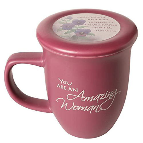 Amazing Woman Mug And Coaster/Lid - Ceramic - Large 14 Ounce Coffee Or Tea Cup - Dusky Purple