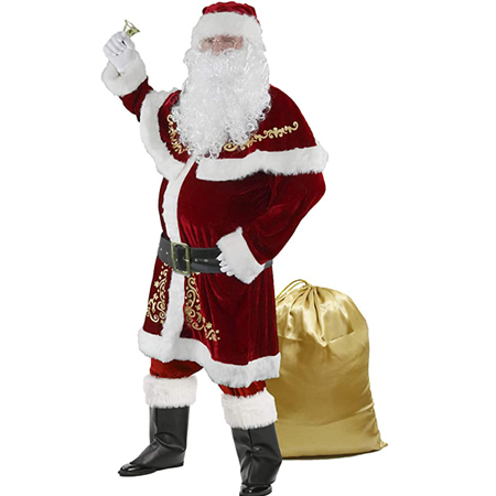 Halfjuly Men’s Santa Costume Set Christmas 12pcs Deluxe Velvet Adult Santa Claus Suit