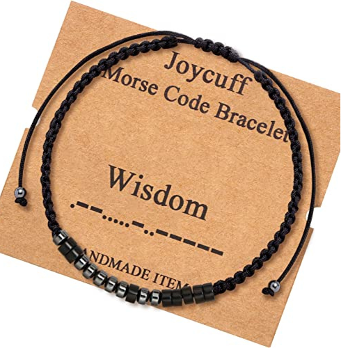 JoycuFF Morse Code Bracelets for Women Men Gifts for Her Him Mom Dad Daughter Sister Best Friend Funny Inspirational Bracelets for Women Girls Jewelry Adjustable Silk Beaded Wrap Bracelet