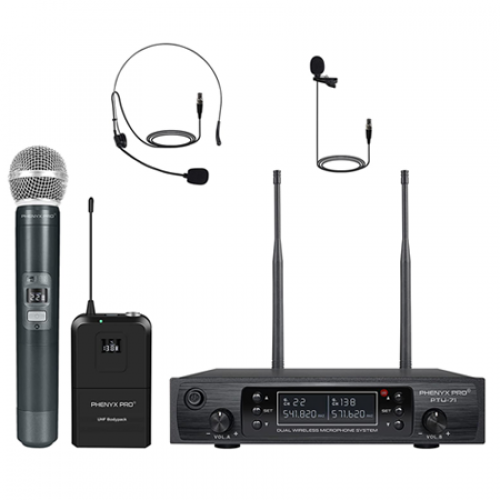 Wireless Microphone System, Phenyx Pro Dual Channel Cordless Mic Set with